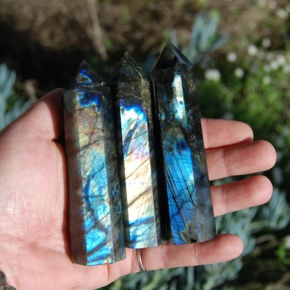 Natural Labradorite Healing Obelisk Crystal Wands Reiki Tower Point Ornaments - Picture 2 of 5
